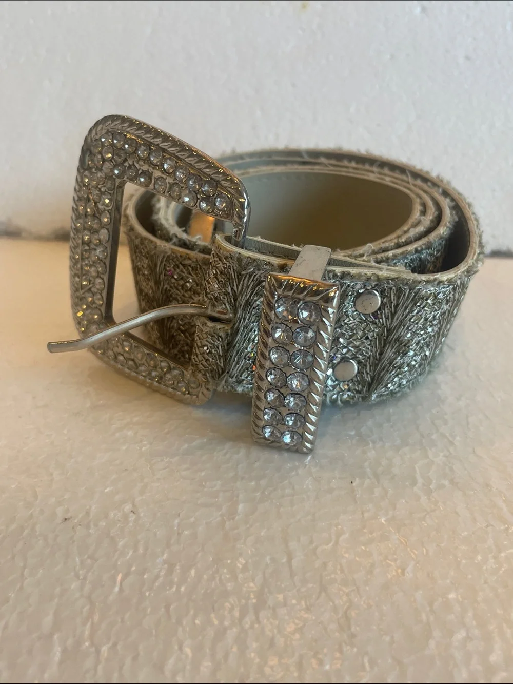 Vintage silver rhinestone western cowgirl metallic wide belt women’s